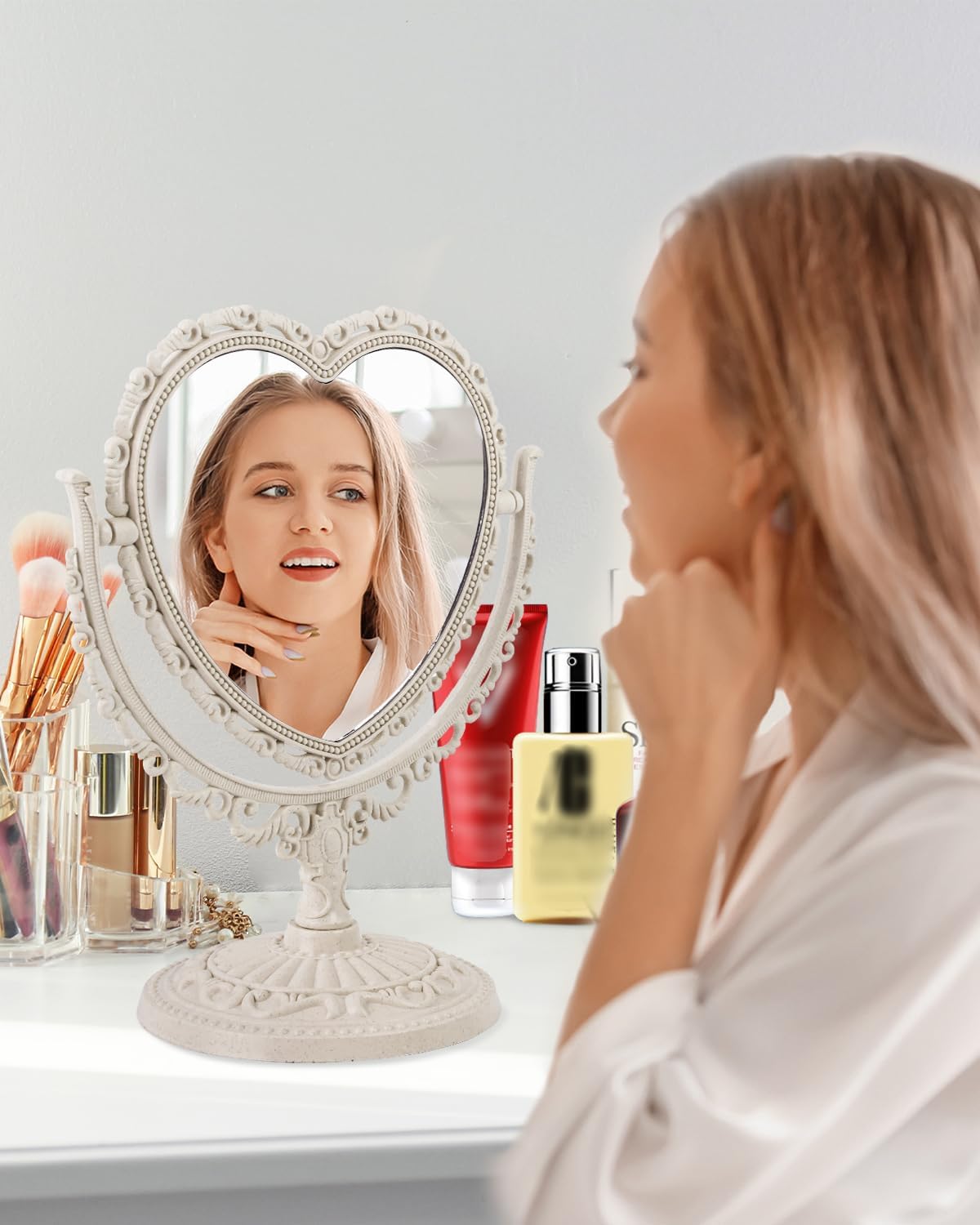 Miroir vintage en forme de cœur : l'élégance parfaite pour votre bureau et votre chambre coquette – Image 6