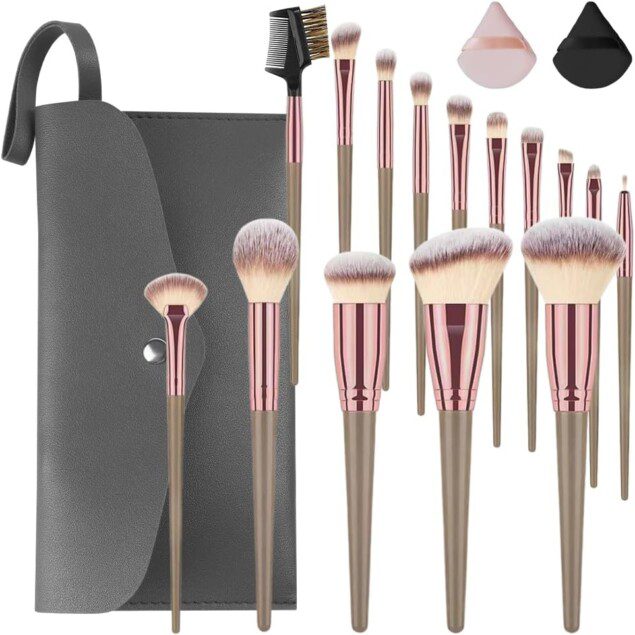 Ensemble de pinceaux cosmétiques professionnels pour un maquillage impeccable : 15 pièces en brun pour sublimer votre beauté