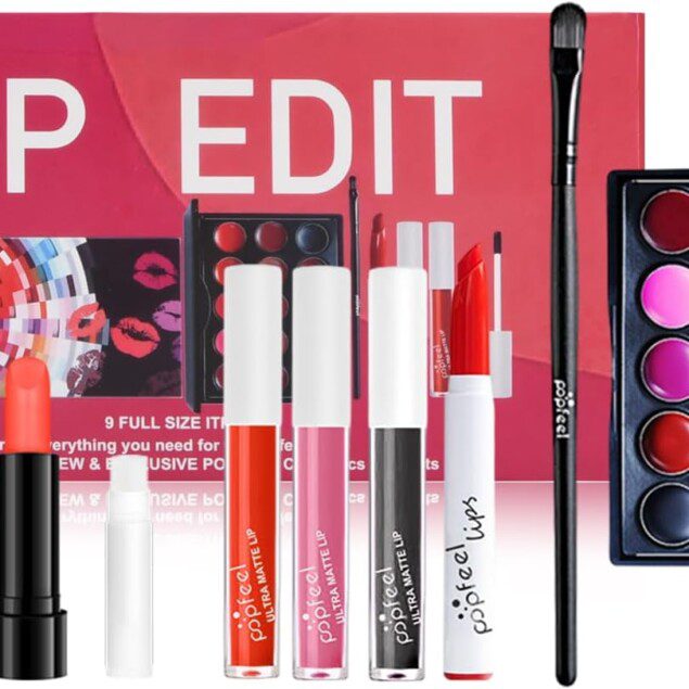 Coffre-cadeau de maquillage à lèvres : kit complet pour femmes avec 15 couleurs éclatantes et pinceau inclus