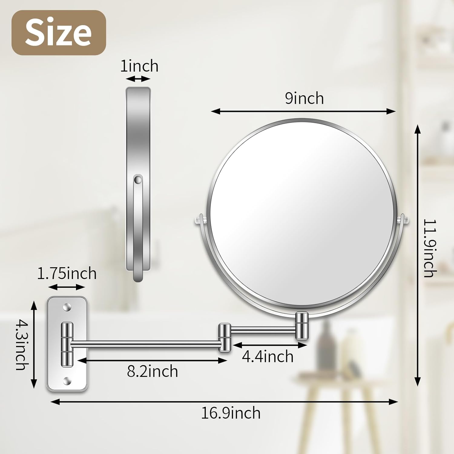 Miroir de maquillage mural : l'accessoire essentiel pour hommes et femmes Profitez d'une vue parfaite grâce à son grossissement 1X/7X et à son design pivotant à 360° – Image 6