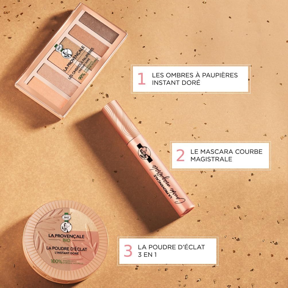 Coffret cadeau maquillage l'Instant doré : 3 produits essentiels pour un éclat naturel et durable Idéal pour les amatrices de beauté, enrichi en huile d'olive bio et pigments minéraux – Image 3