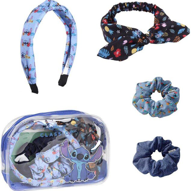Ensemble de beauté Disney Stitch : accessoires cheveux pour filles avec bandeau, bandana et trousse de toilette