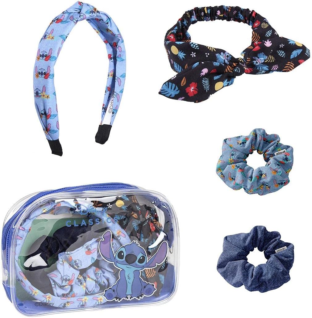 Ensemble de beauté Disney Stitch : accessoires cheveux pour filles avec bandeau, bandana et trousse de toilette