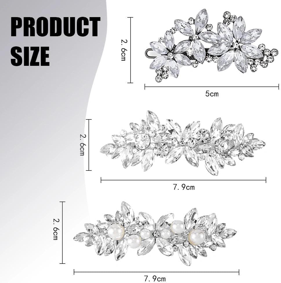 Accessoires de mariage : 3 pièces de clips à cheveux en strass pour mariées et demoiselles d'honneur, élégance et brillance assurées – Image 2