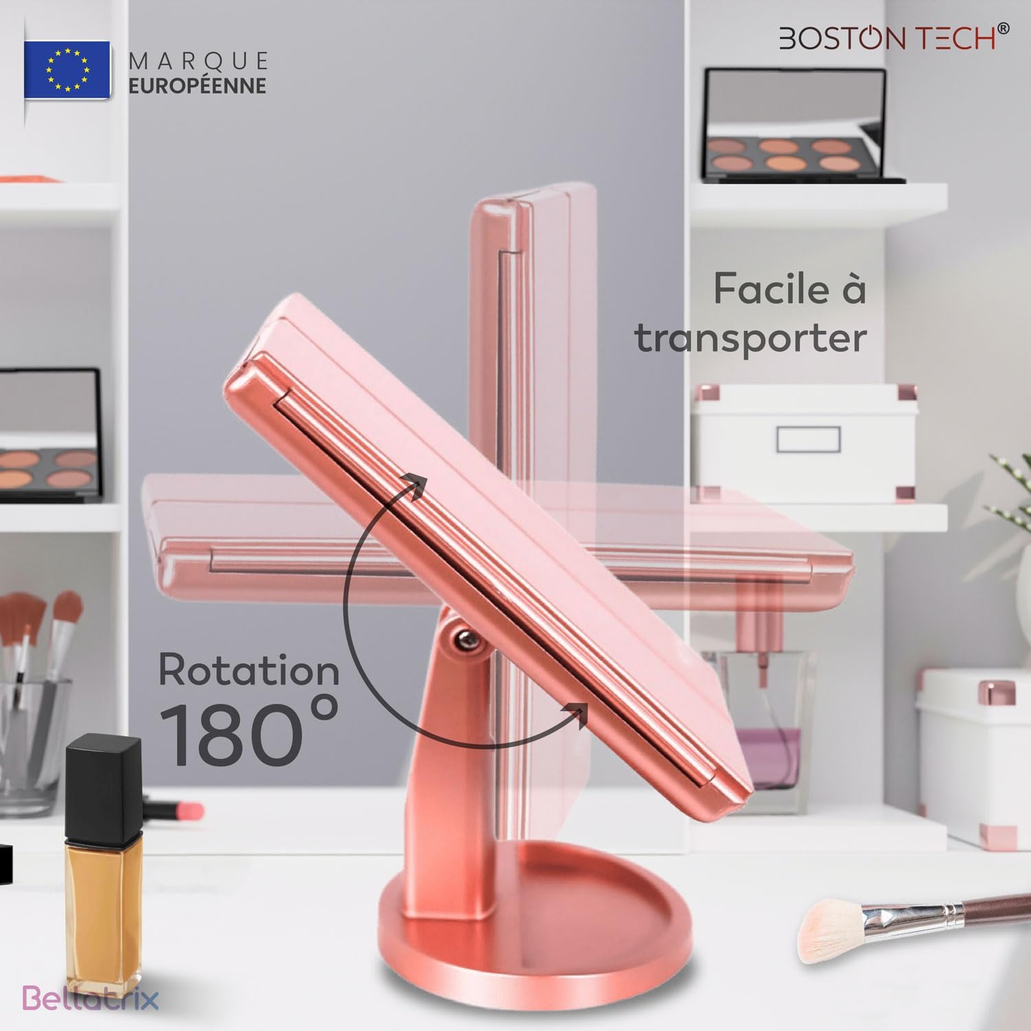 Miroir de maquillage lumineux Bellatrix : l'allié parfait pour les passionnées de beauté Profitez d'un grossissement 1X/2X/3X/10X et d'une lumière LED réglable pour un maquillage impeccable – Image 4