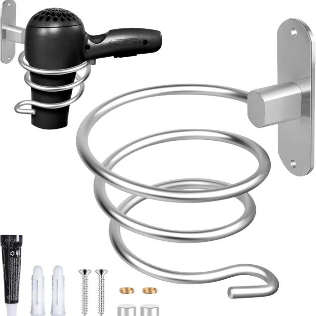 Support de sèche-cheveux élégant : pour une salle de bain organisée et sans perçage