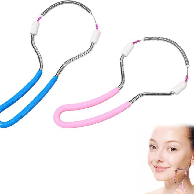 Épilateur à ressort pour une épilation douce des poils du visage : découvrez l'outil manuel inoxydable en rose et bleu