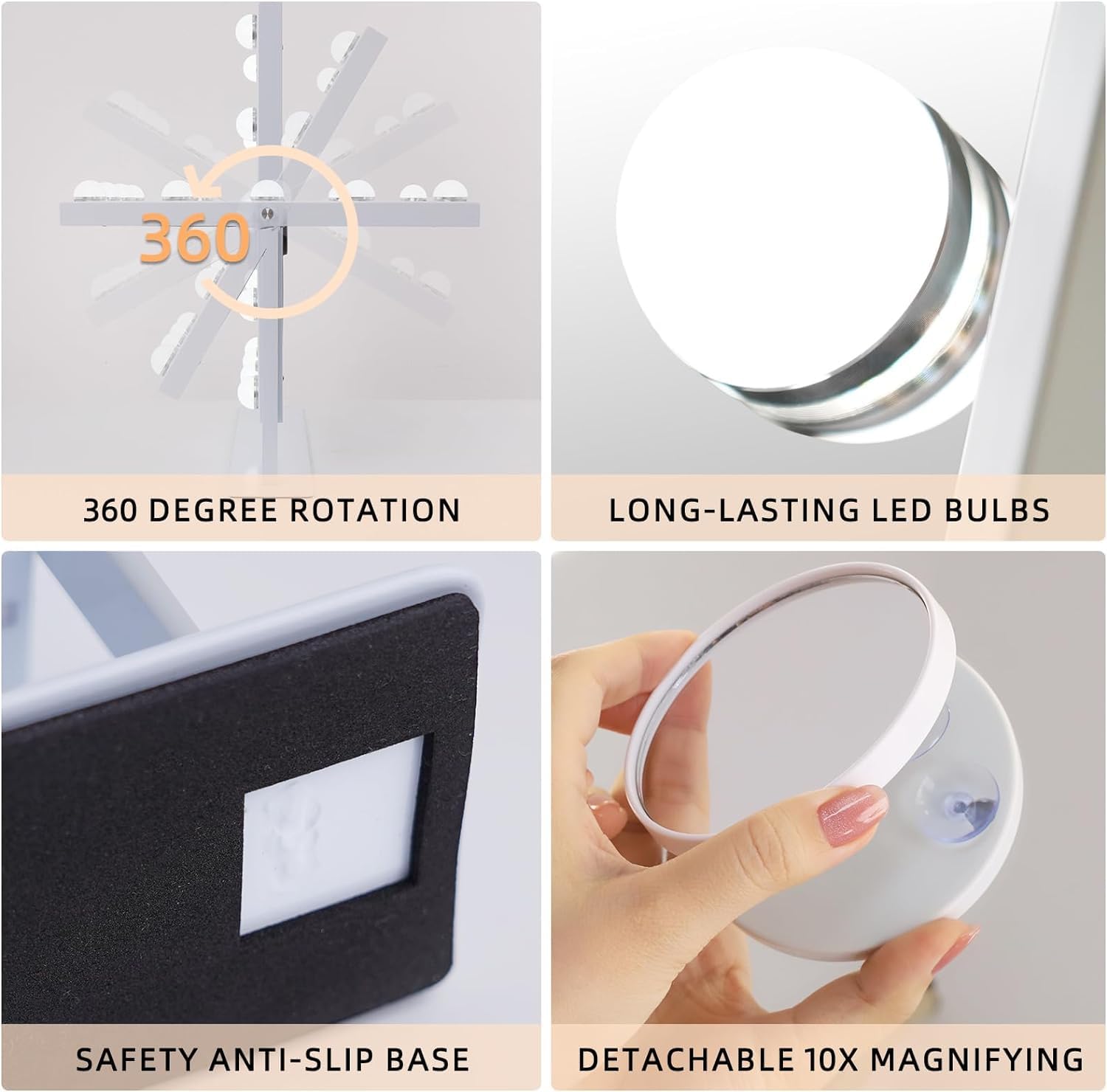 Miroir de maquillage éclairé : l'allié parfait pour les passionnées de beauté Profitez d'un éclairage optimal avec 12 lampes LED à intensité variable, un rotatif à 360° et un grossissement 10x pour un maquillage impeccable en toutes circonstances – Image 4