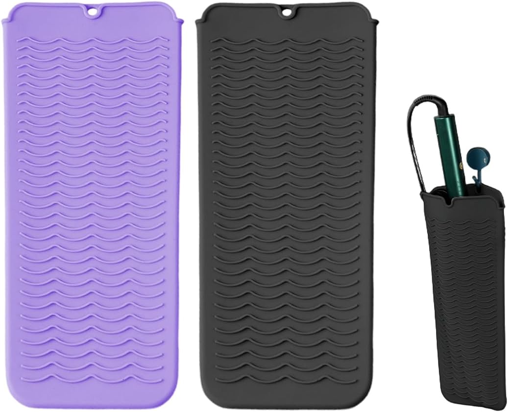 Tapis résistant à la chaleur : 2 tapis en silicone pour fers à boucler et lisser  
Idéal pour les coiffeurs professionnels et les passionnés de coiffure, avec pochettes pratiques pour un rangement facile et sécurisé