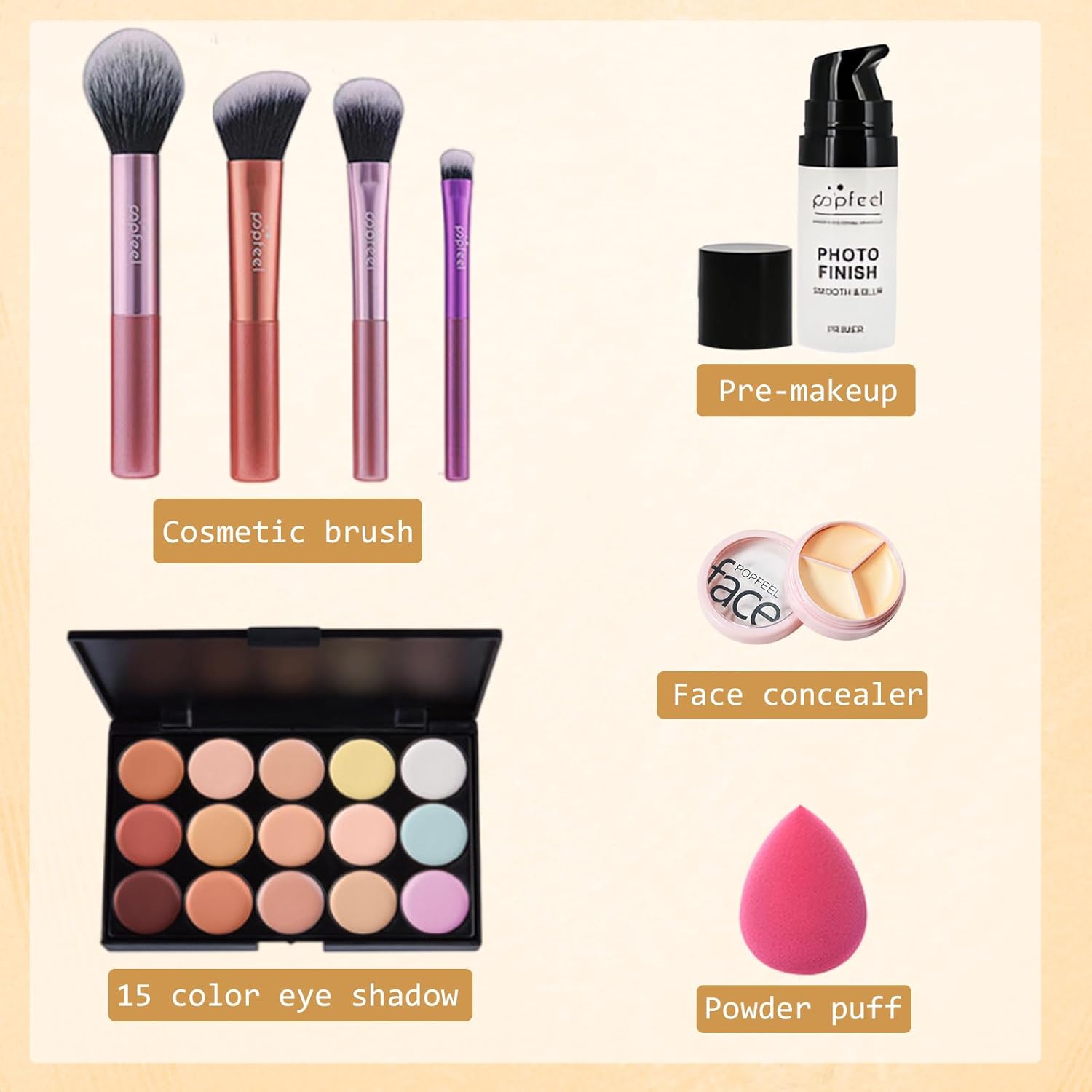 Coffret cadeau de maquillage pour le visage : kit complet avec 15 couleurs de correcteurs et pinceaux, idéal pour sublimer votre beauté – Image 3