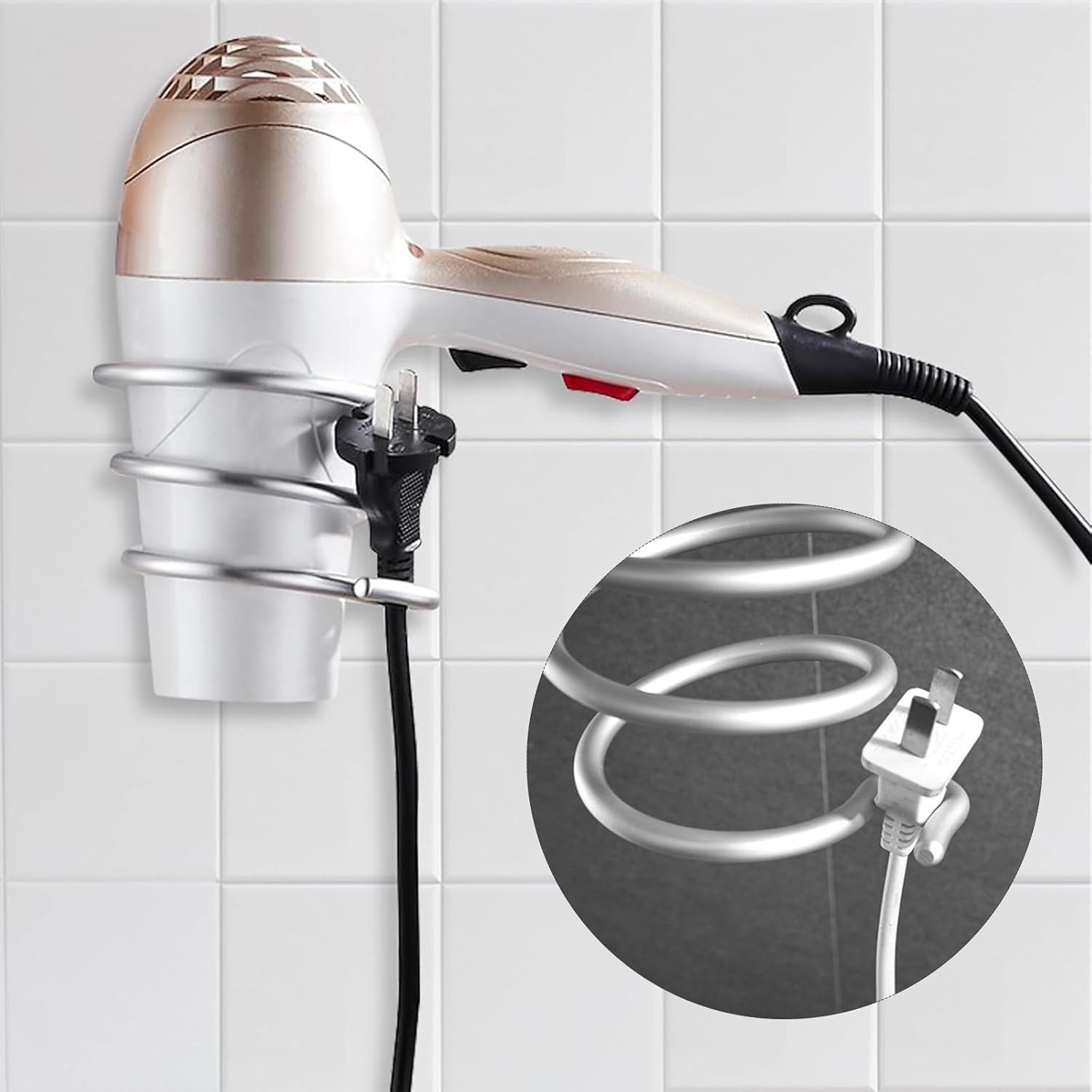 Porte sèche cheveux mural en aluminium : support élégant pour salle de bain et cuisine – Image 3