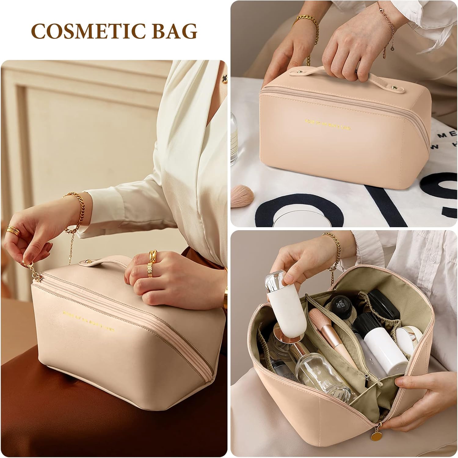 Grande trousse à maquillage voyage : l'accessoire idéal pour les femmes en déplacement Étanche et portable, cette trousse de rangement toilette en cuir PU allie élégance et praticité – Image 5
