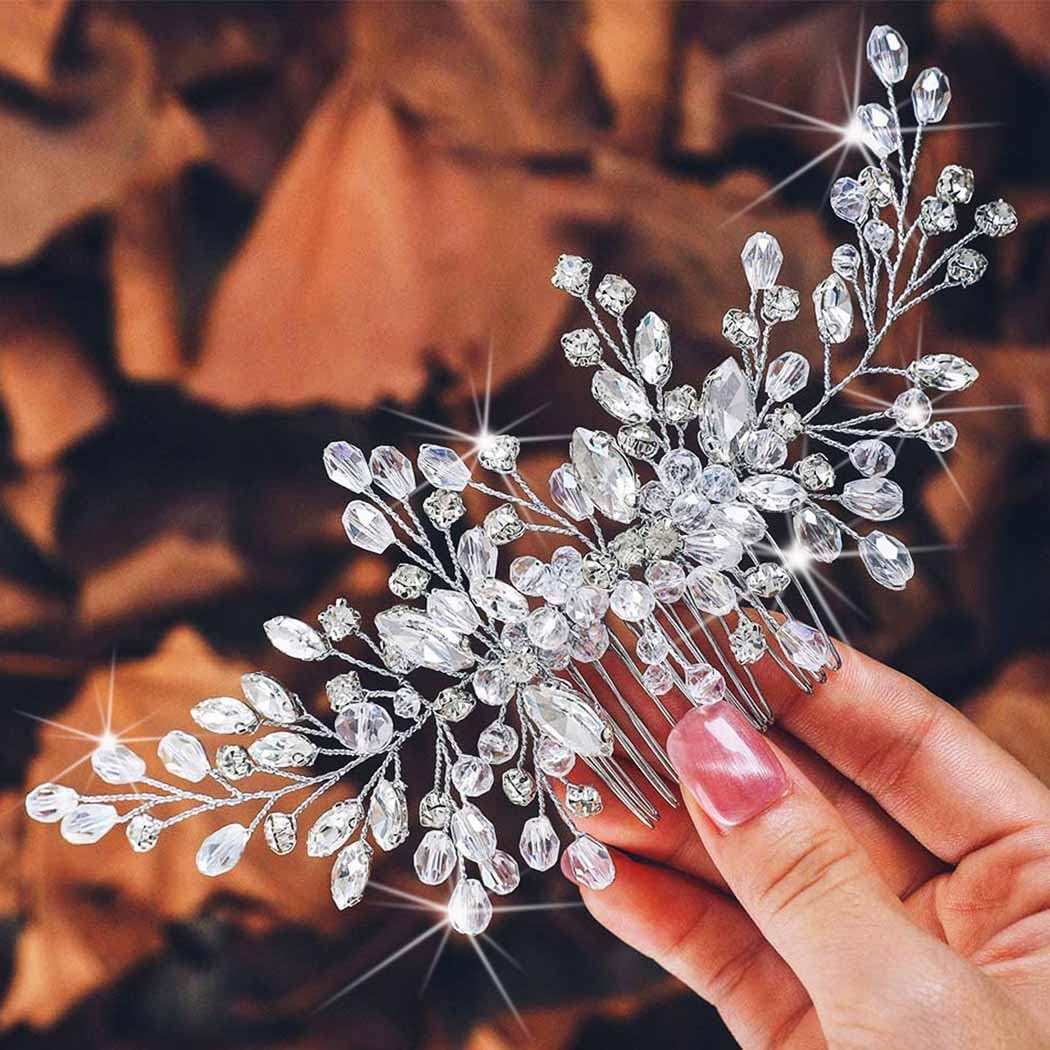Peigne à cheveux de mariage en argent : accessoires en strass pour sublimer votre coiffure – Image 2