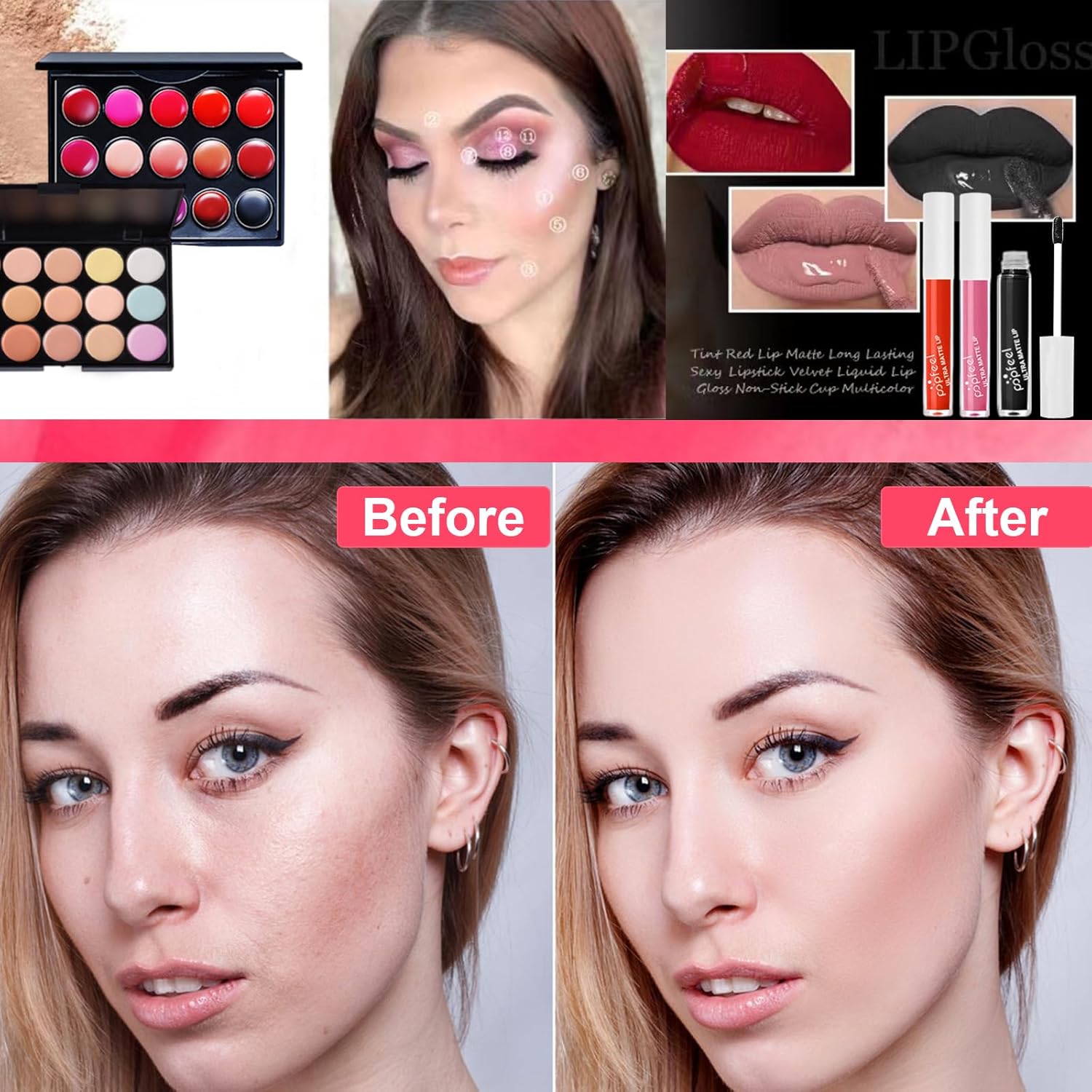 Coffre-cadeau de maquillage à lèvres : kit complet pour femmes avec 15 couleurs éclatantes et pinceau inclus – Image 5