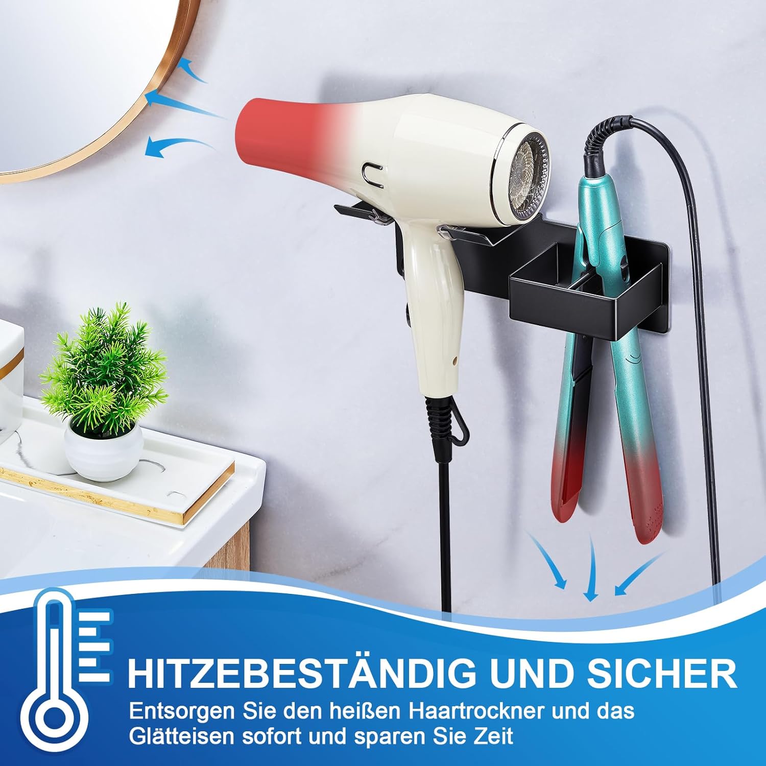 Support mural pour sèche-cheveux et fer à lisser : une solution élégante et pratique pour salle de bain et chambre à coucher – Image 6