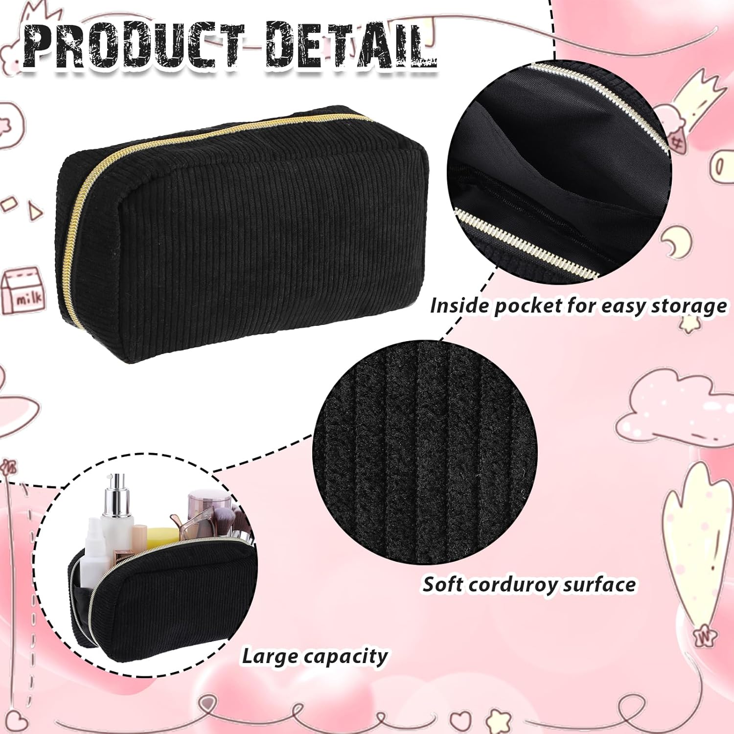Petite trousse de toilette pour femme : sac de rangement élégant et pratique avec 3 poches intérieures en corduroy pour un voyage sans tracas – Image 2