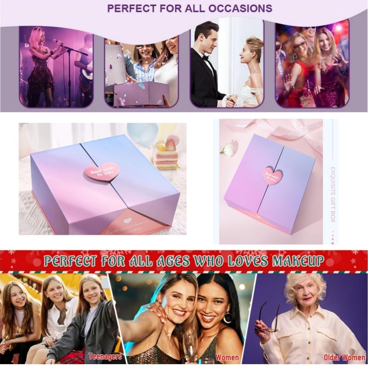 Kit cosmétique complet : coffret de Noël de 26 pièces pour femmes et filles Découvrez un magnifique assortiment d'ombres à paupières, fond de teint, correcteur, brillant à lèvres, blush et eyeliner pour sublimer votre beauté en cette saison festive ! – Image 4