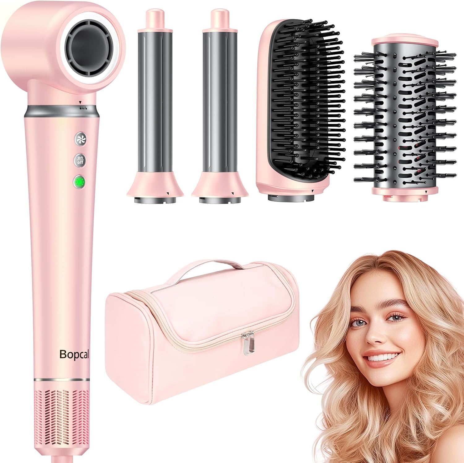 Brosse soufflante 5 en 1 : l'outil idéal pour des coiffures rapides et élégantes Pour les femmes modernes en quête de polyvalence et de simplicité Offrez-vous un coiffage rapide et soigné avec notre brosse soufflante 5 en 1, conçue pour des voyages élégants et des cadeaux de luxe. Grâce à sa technologie ionique négative et son moteur puissant de 160 000 RPM, cette brosse garantit des cheveux lisses, volumineux et brillants en un rien de temps.
