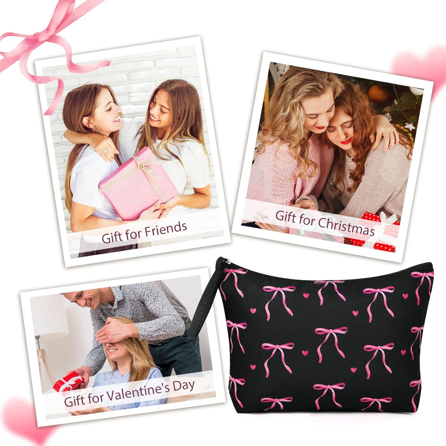 Trousse de toilette femme voyage : l'élégance en noir avec un motif nœuds roses pour un maquillage toujours en beauté – Image 5