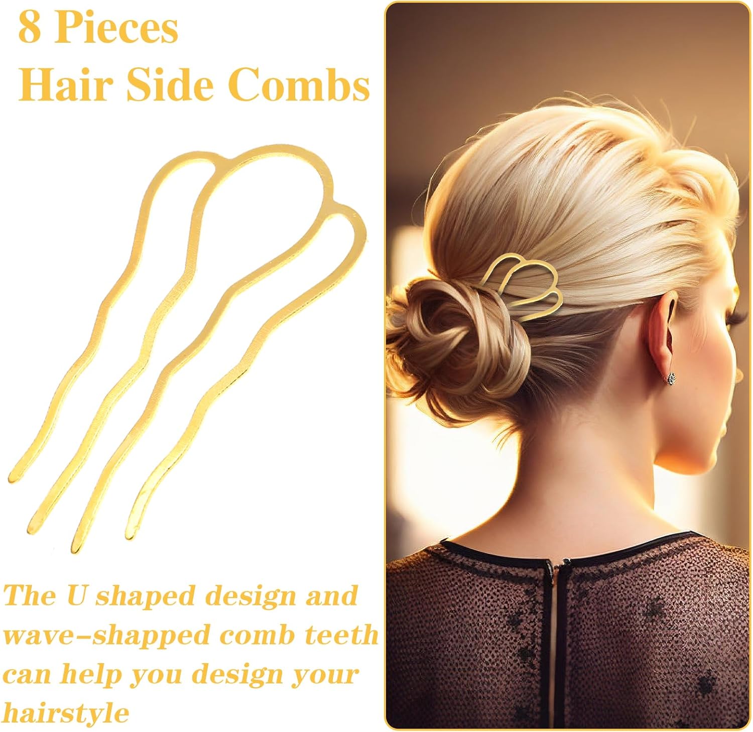 Fourchettes à cheveux en métal : lot de 8 peignes latéraux pour un chignon élégant et sécurisé – Image 3
