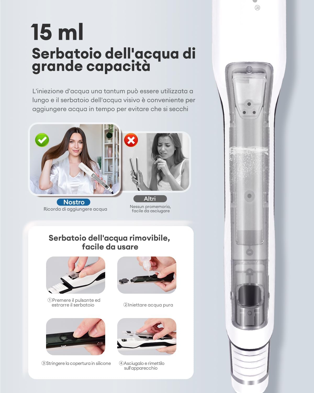 Fer à lisser à vapeur : le choix idéal pour des coiffures lisses et brillantes Découvrez le fer plat à large plaque en céramique de 1,6 pouces avec écran LCD, idéal pour les femmes pressées souhaitant un coiffage rapide et sécurisé grâce à son arrêt automatique après 60 minutes. – Image 6