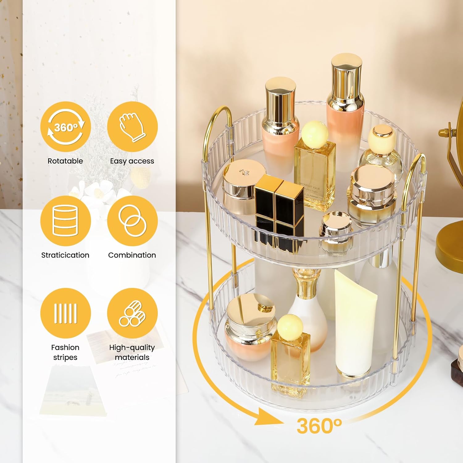 Organisateur de maquillage rotatif 360° : le rangement parfait pour votre coiffeuse et salle de bain – Image 3