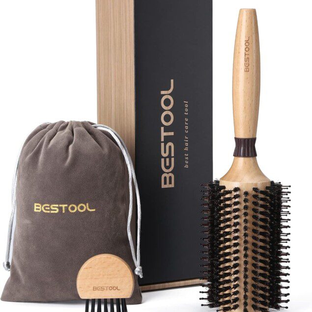 Brosse ronde professionnelle pour brushing : poils de sanglier et épingles en nylon pour un coiffage parfait