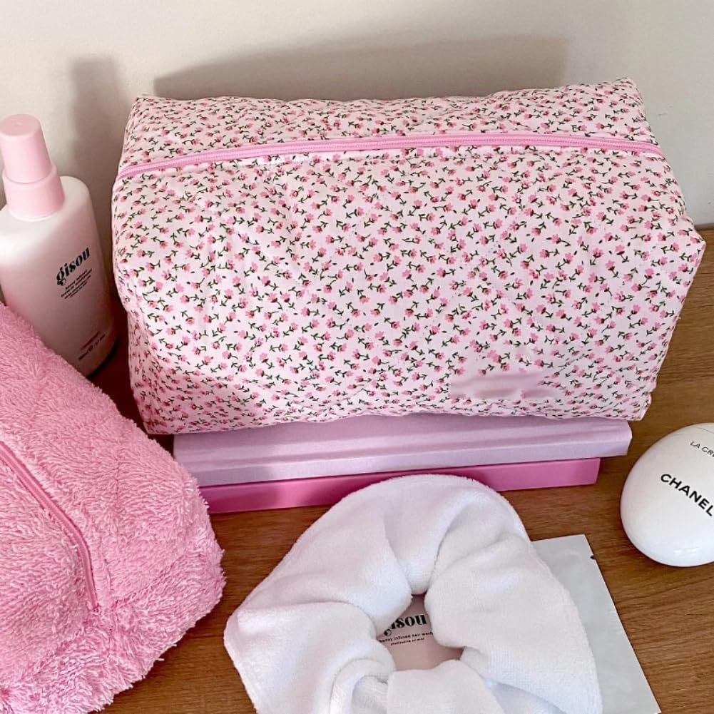 Trousse de maquillage matelassée : grande capacité et style floral pour femmes et filles en voyage – Image 4