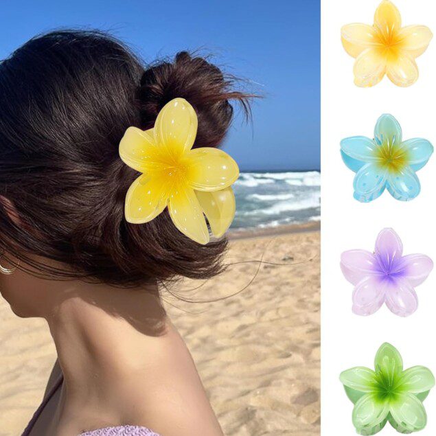 Grandes pinces à cheveux hawaïennes : le lot idéal pour femmes avec cheveux épais Accessoires de coiffure antidérapants aux fleurs colorées pour un look chic et tendance