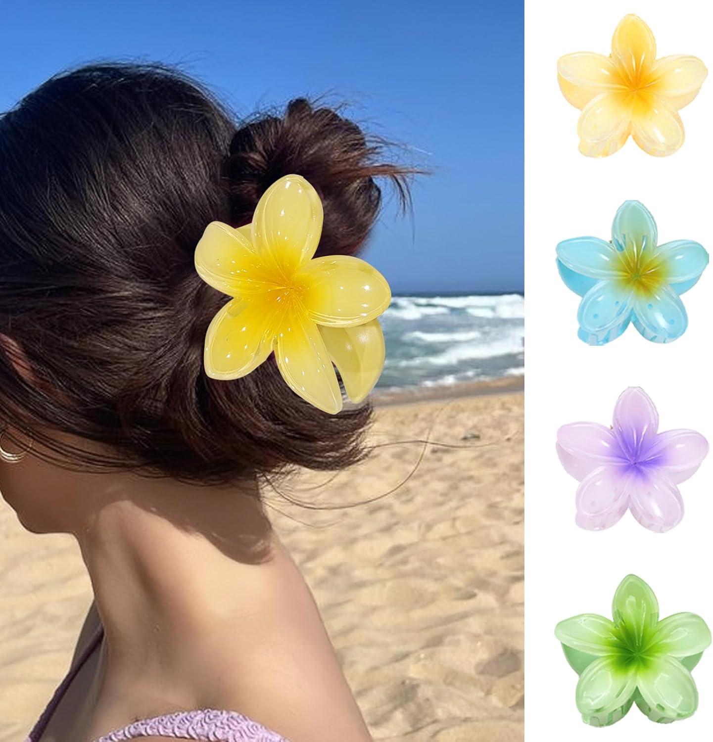 Grandes pinces à cheveux hawaïennes : le lot idéal pour femmes avec cheveux épais Accessoires de coiffure antidérapants aux fleurs colorées pour un look chic et tendance