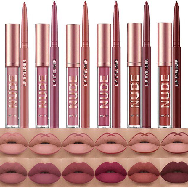 Créez des Lèvres Parfaites : Ensemble de maquillage pour les passionnées de beauté avec 6 rouges à lèvres liquides mats et 6 crayons à lèvres assortis