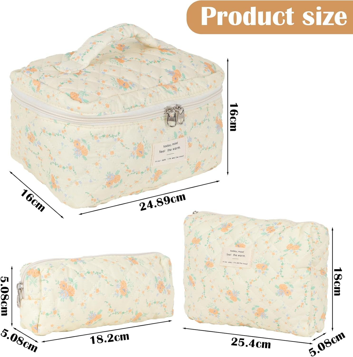 Trousse de toilette femme : lot de 3 pochettes en coton floral pour un rangement élégant et pratique de vos cosmétiques en voyage – Image 2