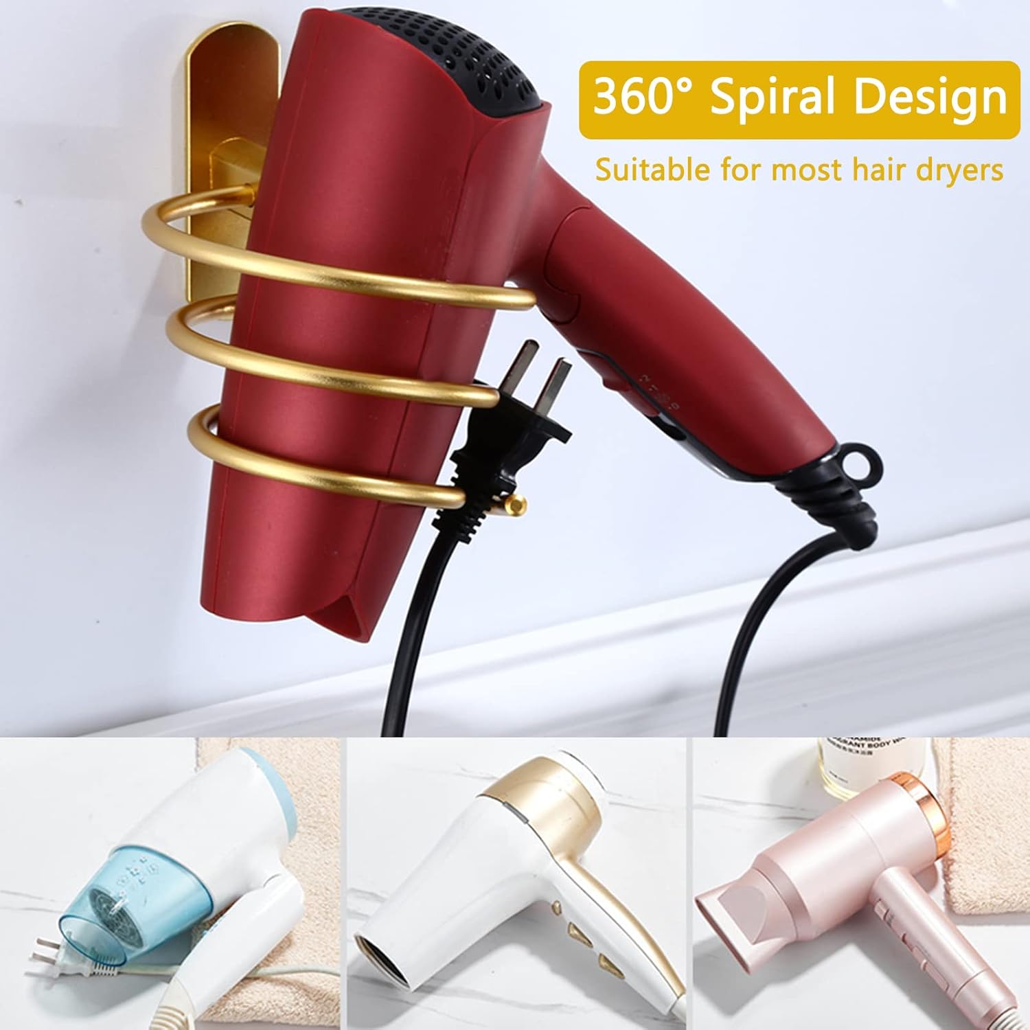 Support sèche cheveux mural : une solution élégante pour hôtels et salons de coiffure Optimisez votre salle de bain avec un porte sèche cheveux en acier inoxydable, sans perçage, pour un gain de place et un style raffiné – Image 5
