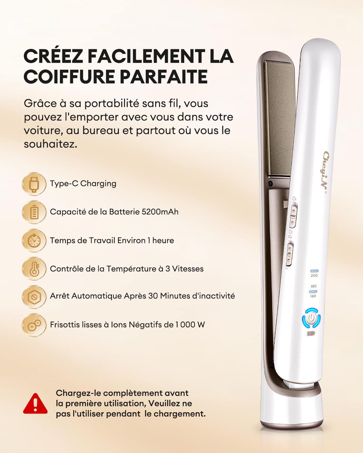 Céramique lisseur cheveux sans fil : l'outil idéal pour les voyageuses souhaitant lisser et boucler en toute simplicité – Image 6