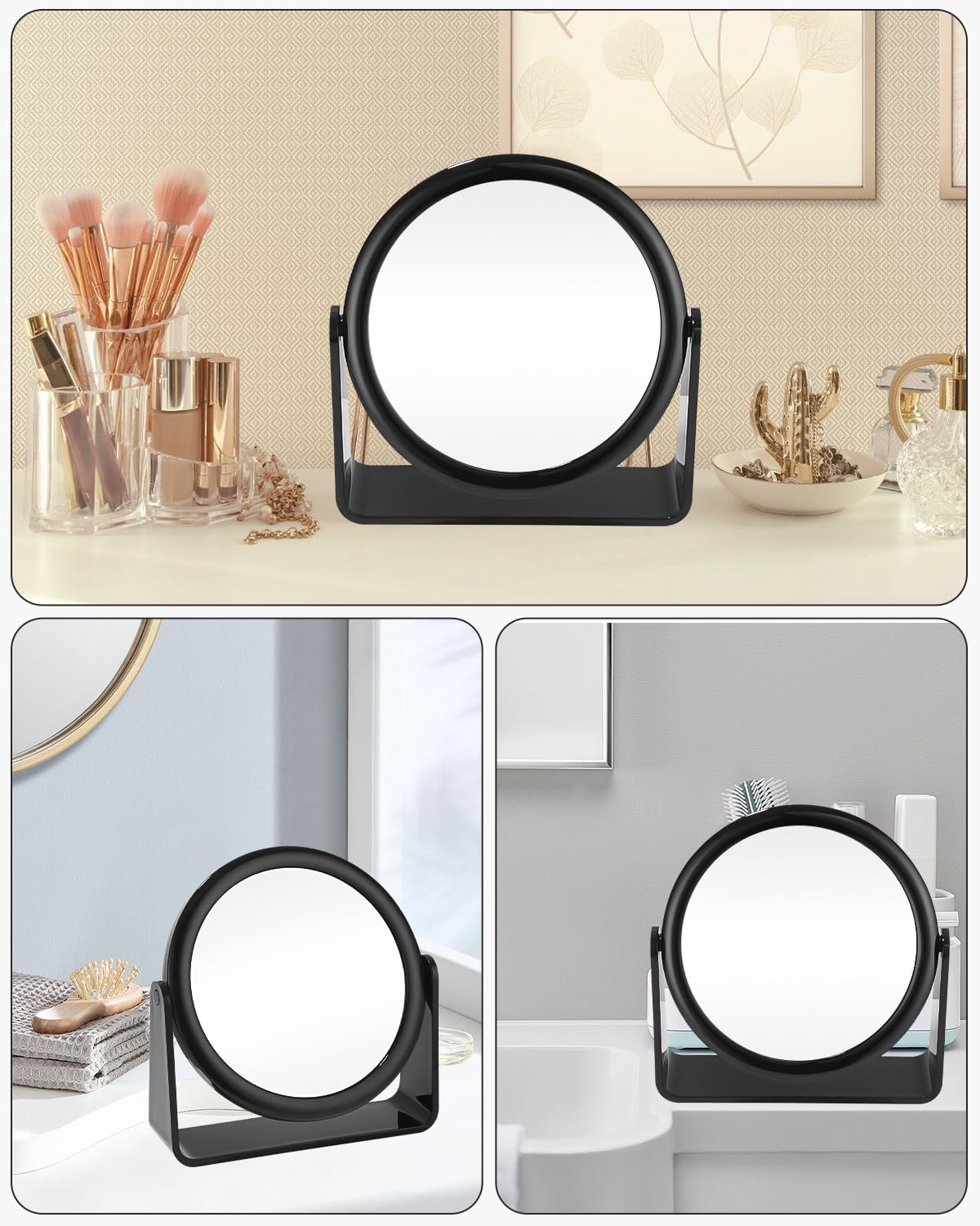Miroir de table noir : miroir grossissant double face pour un maquillage parfait avec rotation à 360° – Image 5