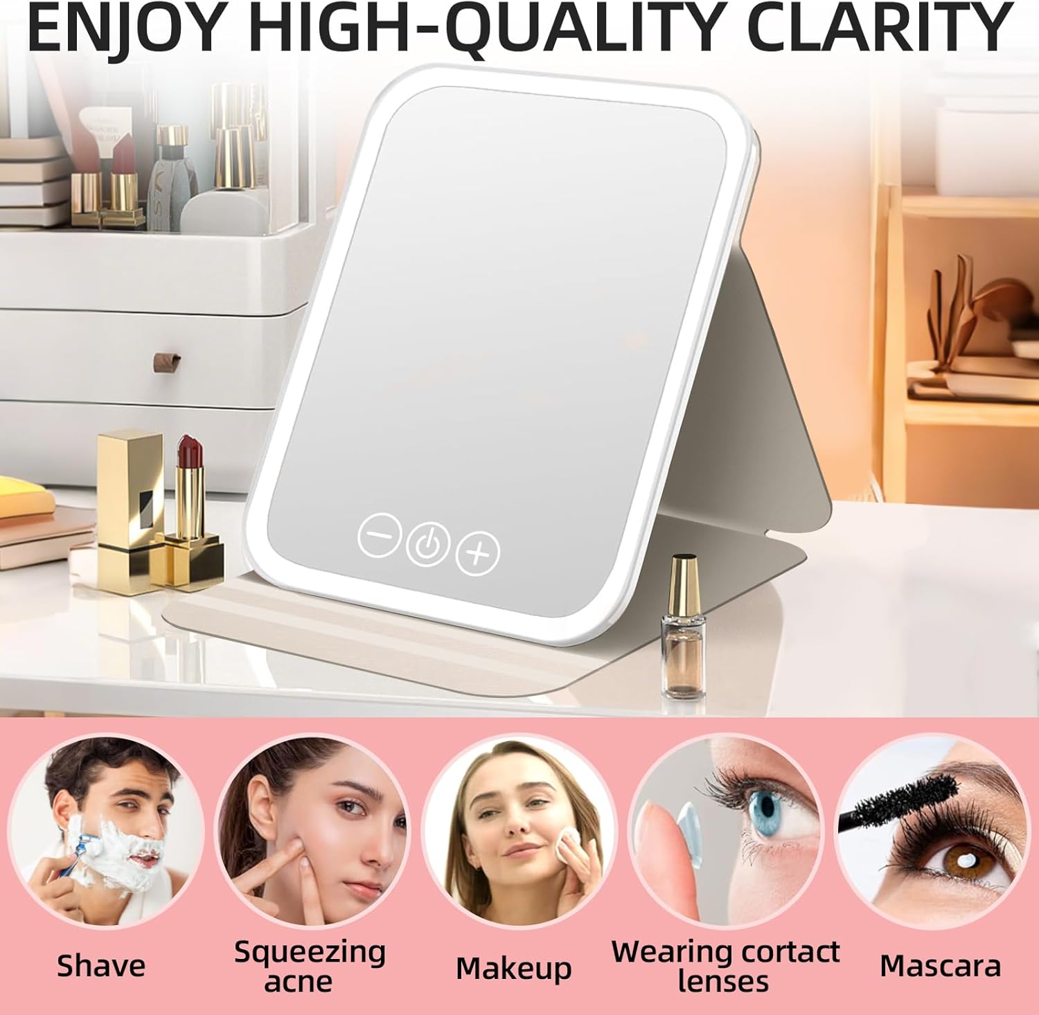 Miroir de maquillage lumineux : l'accessoire rechargeable et portable pour les voyages et la maison Découvrez le miroir pliable Ultra HD avec 3 couleurs de lumière et luminosité réglable, idéal pour un maquillage parfait en toutes circonstances. – Image 2