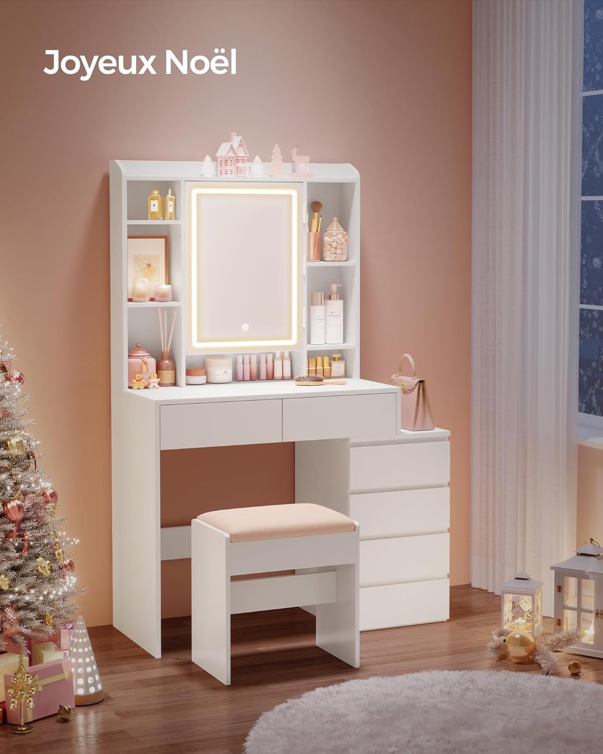 Coiffeuse moderne avec miroir LED réglable : le meuble idéal pour les passionnées de maquillage – Image 8