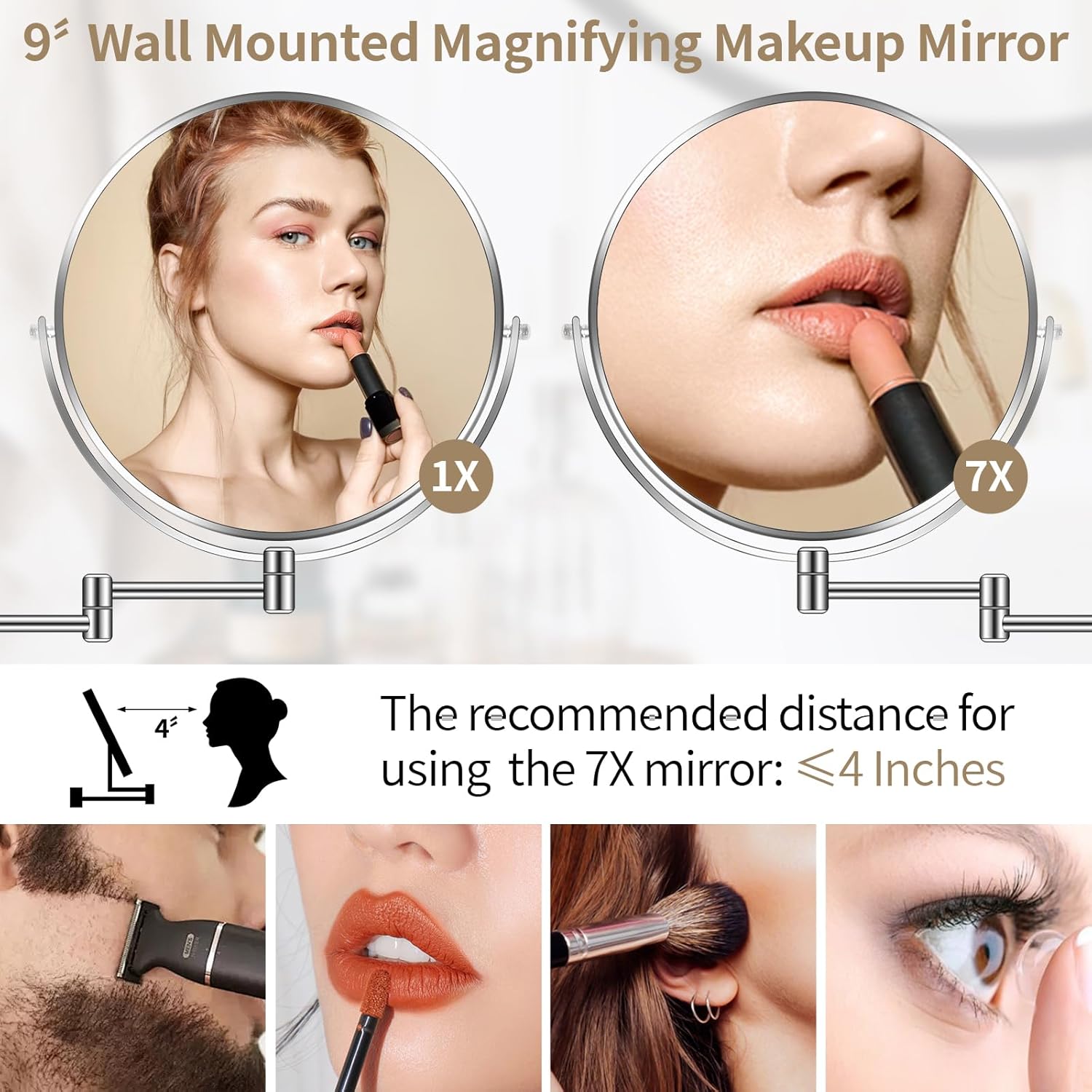 Miroir de maquillage mural : l'accessoire essentiel pour hommes et femmes Profitez d'une vue parfaite grâce à son grossissement 1X/7X et à son design pivotant à 360° – Image 2