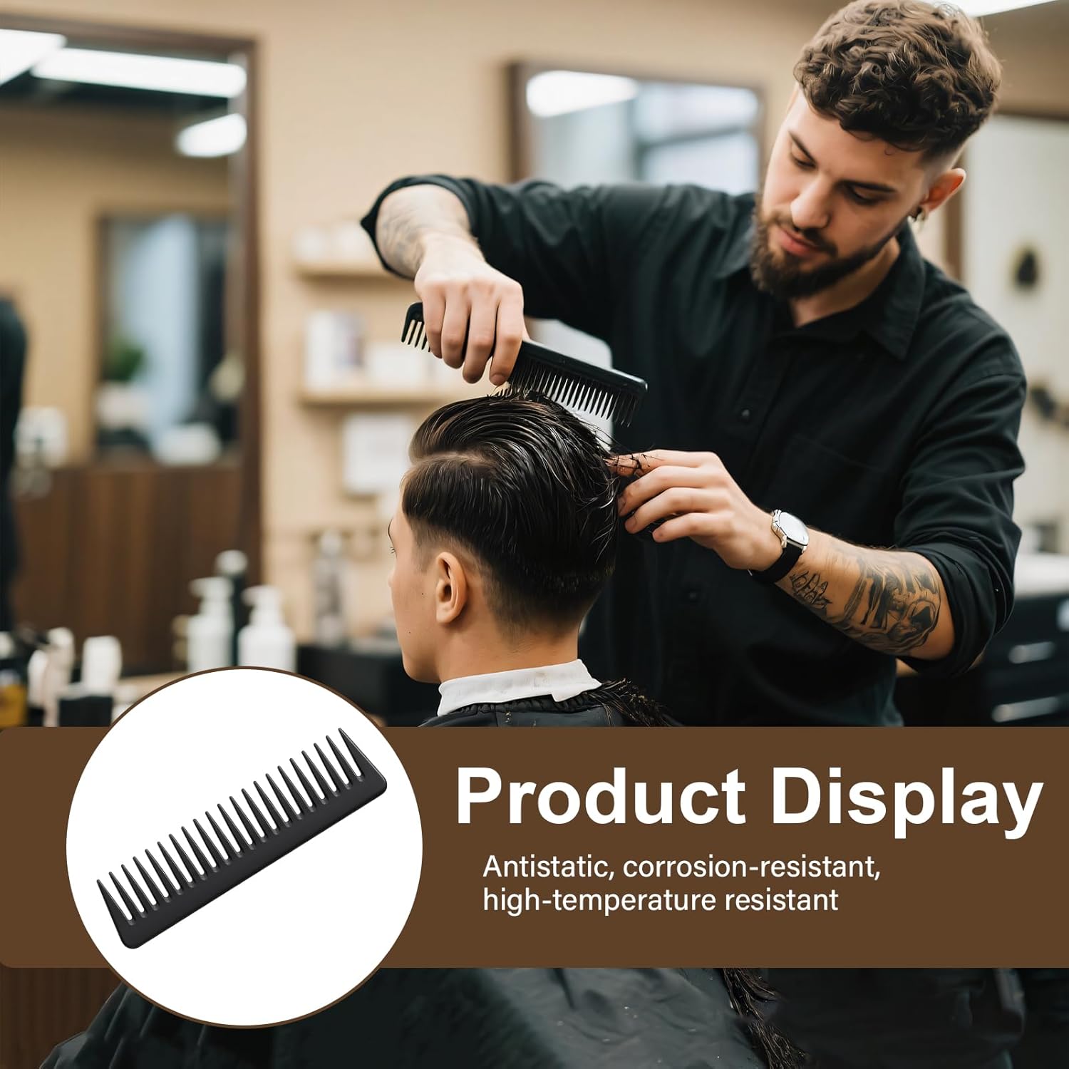 Peigne dent large en carbone premium : résistant et antistatique pour coiffure facile et précise Idéal pour les hommes lors du coiffage et du shampooing – Image 5