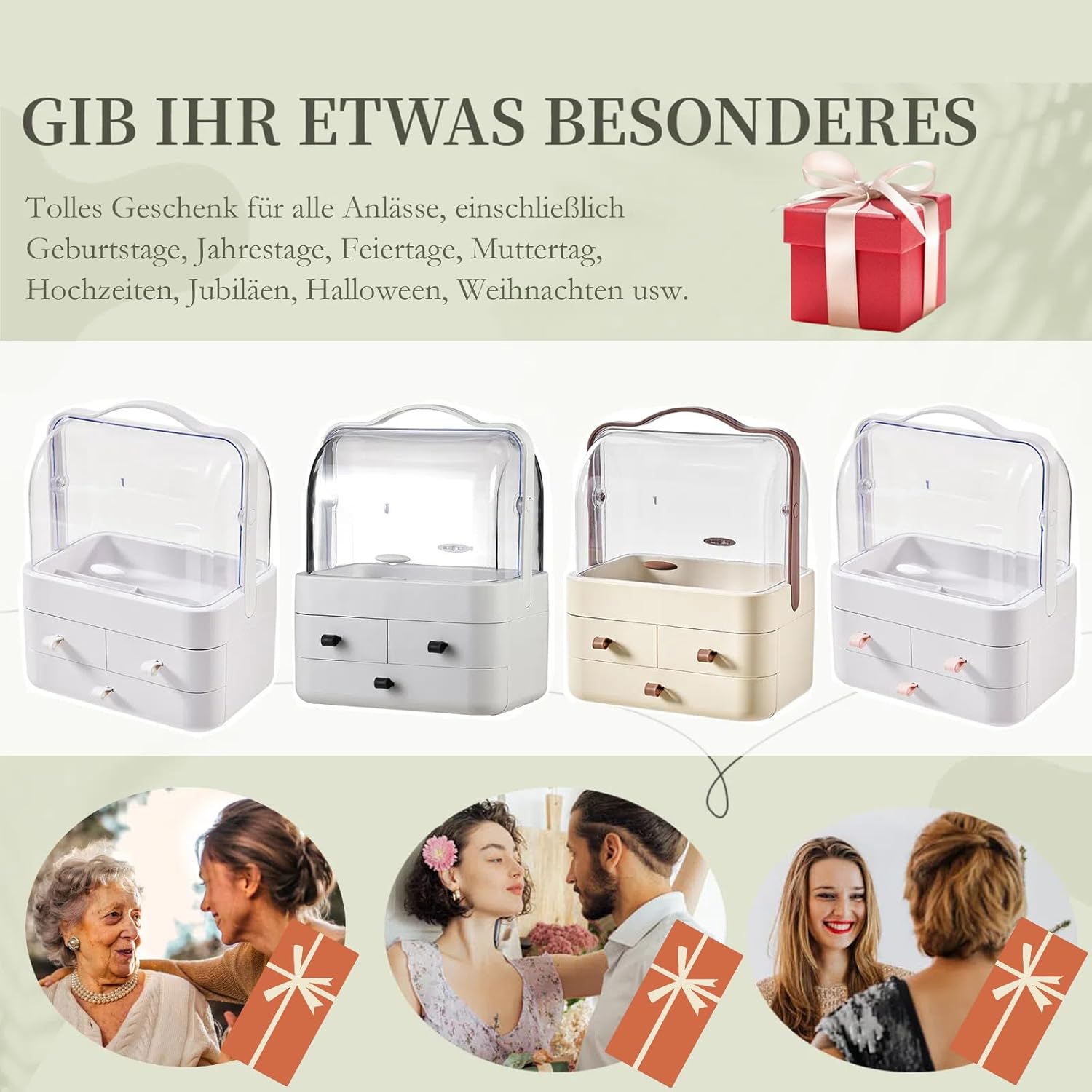 Rangement maquillage : organisateur avec tiroirs et couvercle transparent pour coiffeuse et salle de bain, idéal comme cadeau de Noël – Image 2