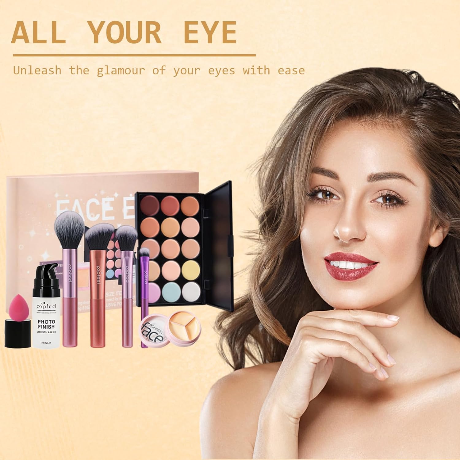 Coffret cadeau de maquillage pour le visage : kit complet avec 15 couleurs de correcteurs et pinceaux, idéal pour sublimer votre beauté – Image 5