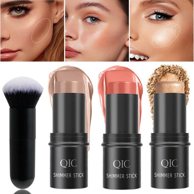 Kit de maquillage en bâton : 3 pièces pour sculpter facilement les joues avec bronzage, contour et blush
