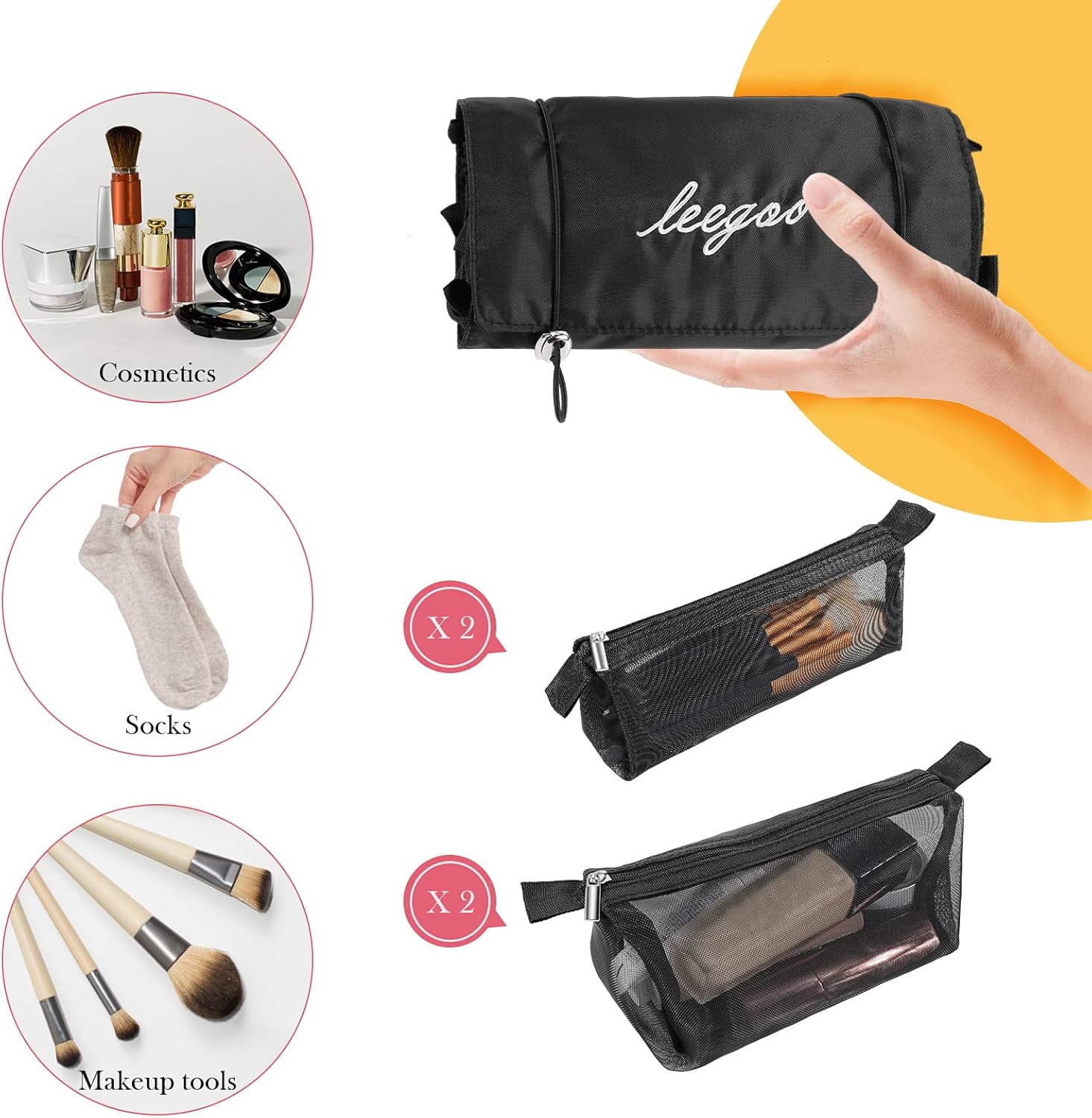 Pliable trousse de toilette voyage : sac à cosmétiques suspendu et détachable 4 en 1 pour une organisation élégante et pratique – Image 4