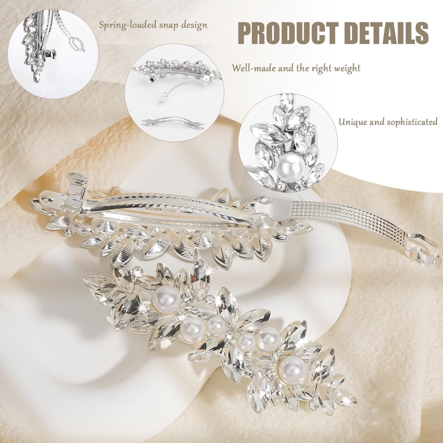 Accessoires de mariage : 3 pièces de clips à cheveux en strass pour mariées et demoiselles d'honneur, élégance et brillance assurées – Image 5