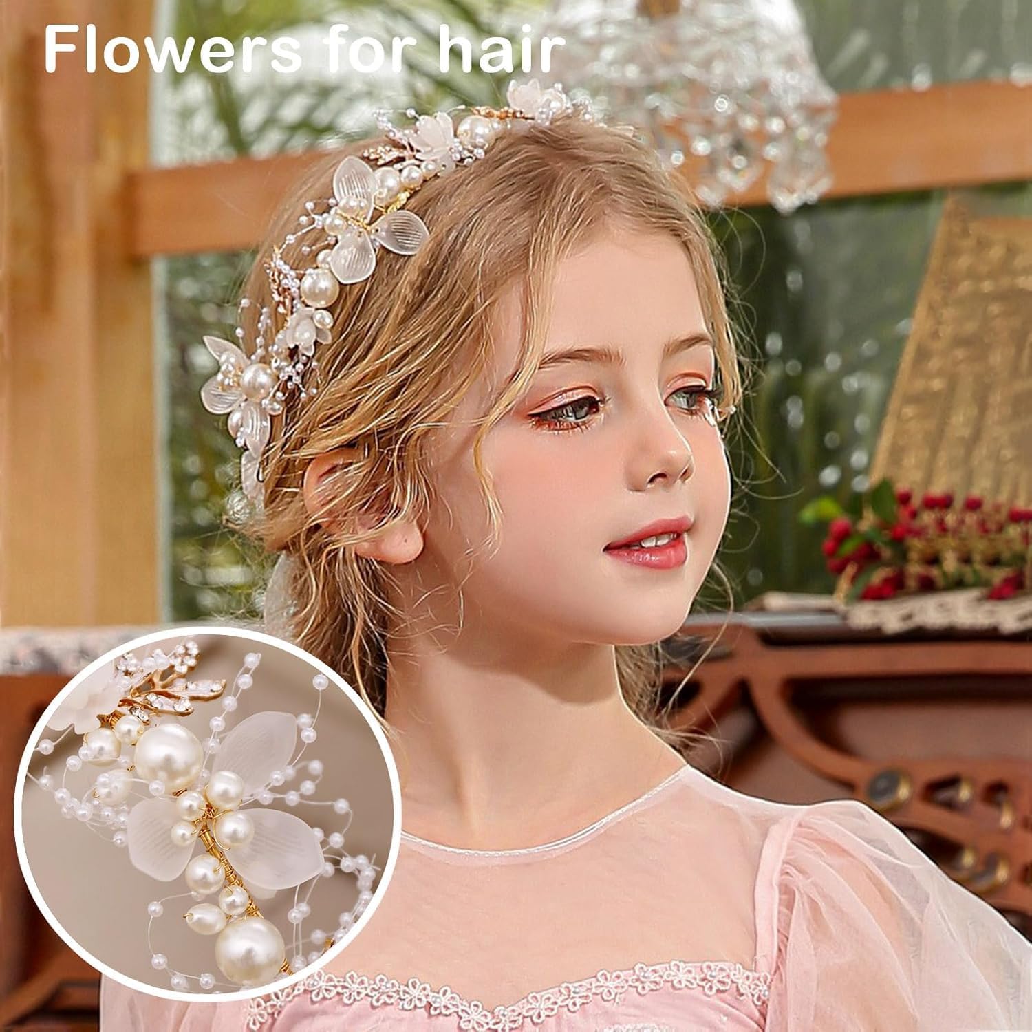 Couronne de fleurs blanche et pinces à cheveux : l'accessoire parfait pour les petites filles lors des mariages et des fêtes – Image 5