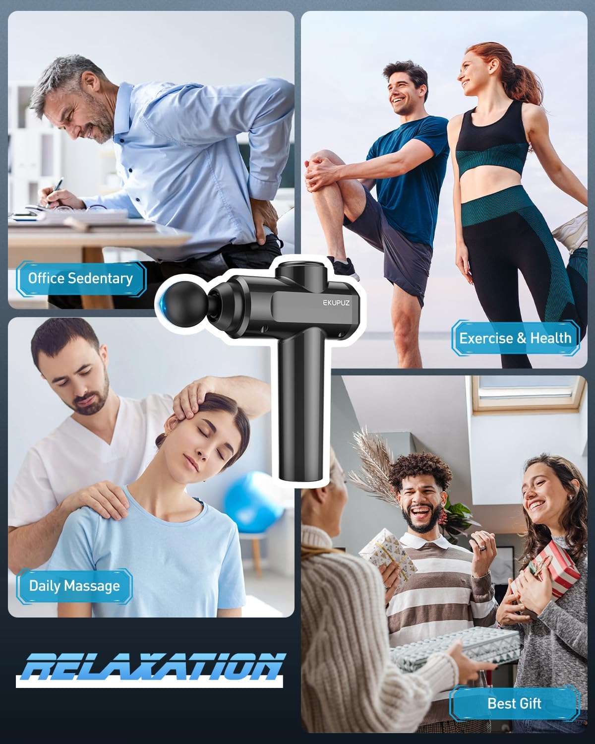 Pistolet de massage EKUPUZ : soulagez vos douleurs musculaires avec 30 vitesses et 6 têtes de massage, idéal pour l'exercice quotidien – Image 7