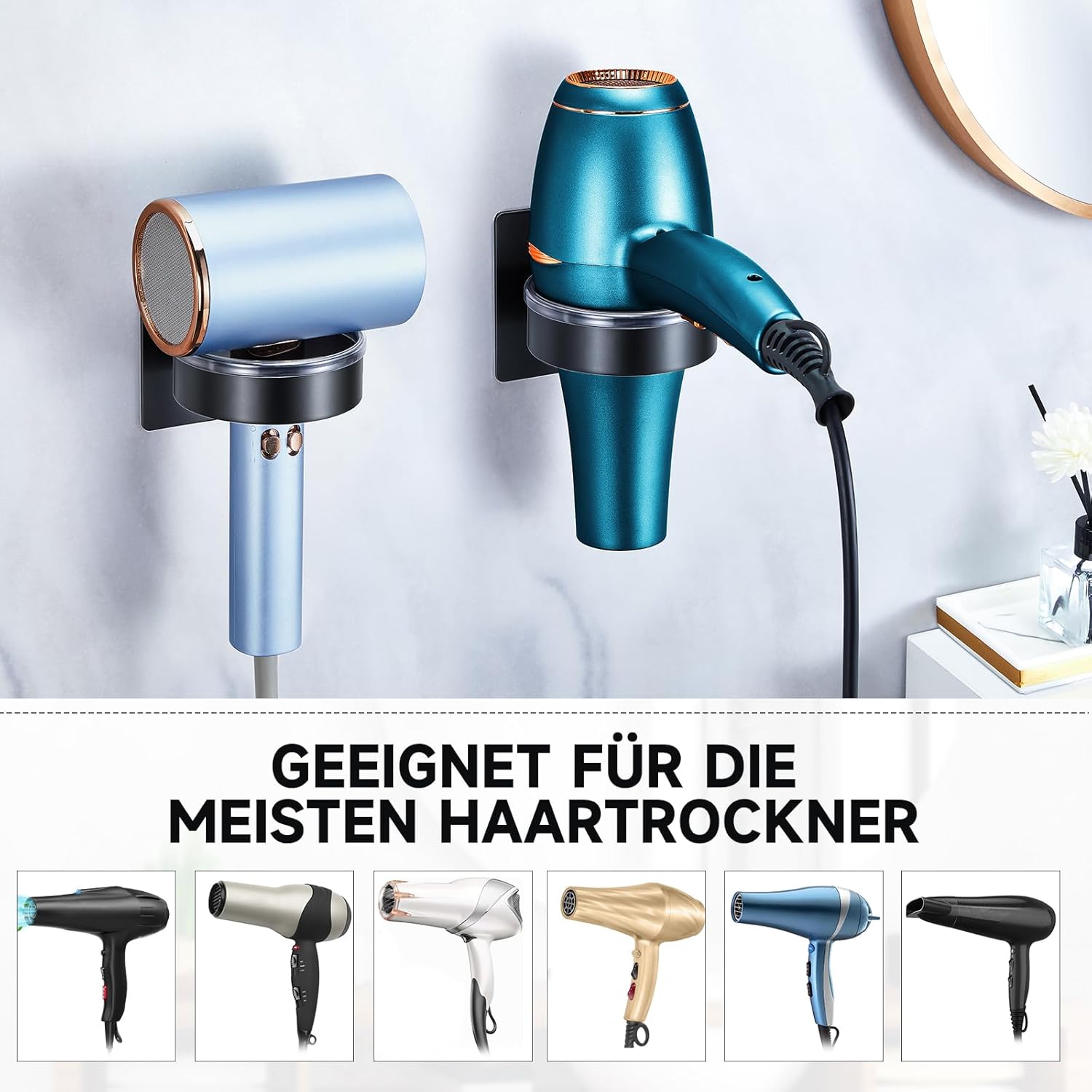 Support de sèche-cheveux mural en acier inoxydable : rangement pratique pour salle de bain, chambre à coucher et salon de coiffure – Image 4