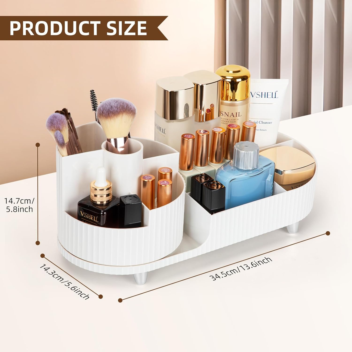 Organisateur maquillage rotatif 360 degrés : idéal pour les coiffeuses et passionnées de beauté Optimisez votre espace avec ce stockage cosmétique multifonctionnel et élégant en blanc pur – Image 2