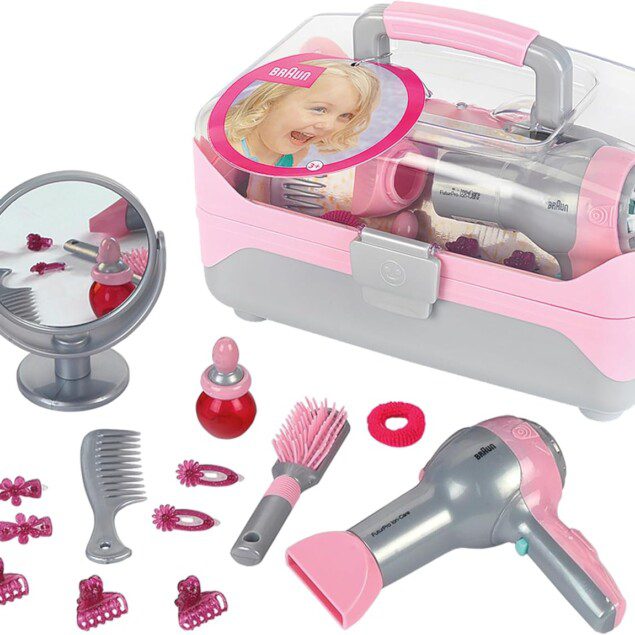 Mallette coiffure avec sèche-cheveux à piles : jouet élégant pour les enfants à partir de 3 ans