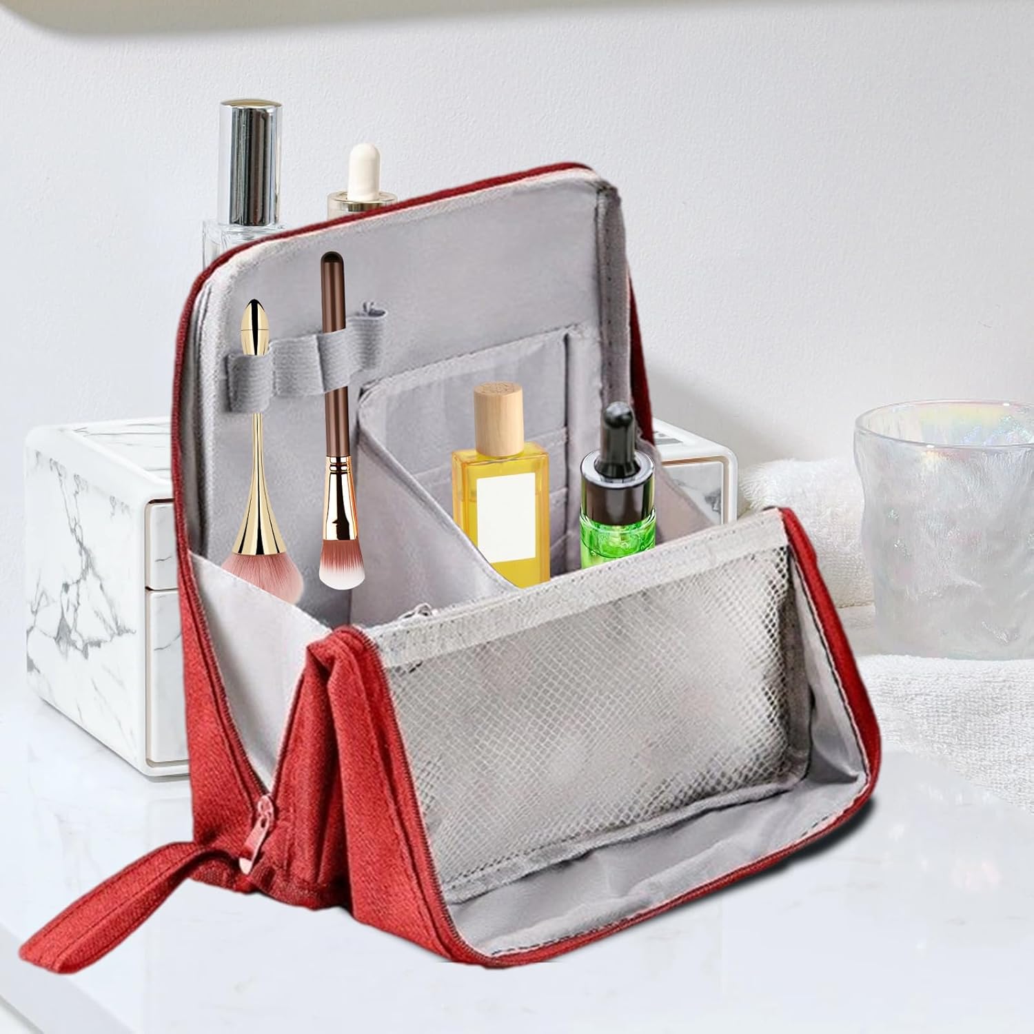 Sac de toilette format voyage : grande capacité imperméable pour le maquillage et les accessoires de beauté – Image 3